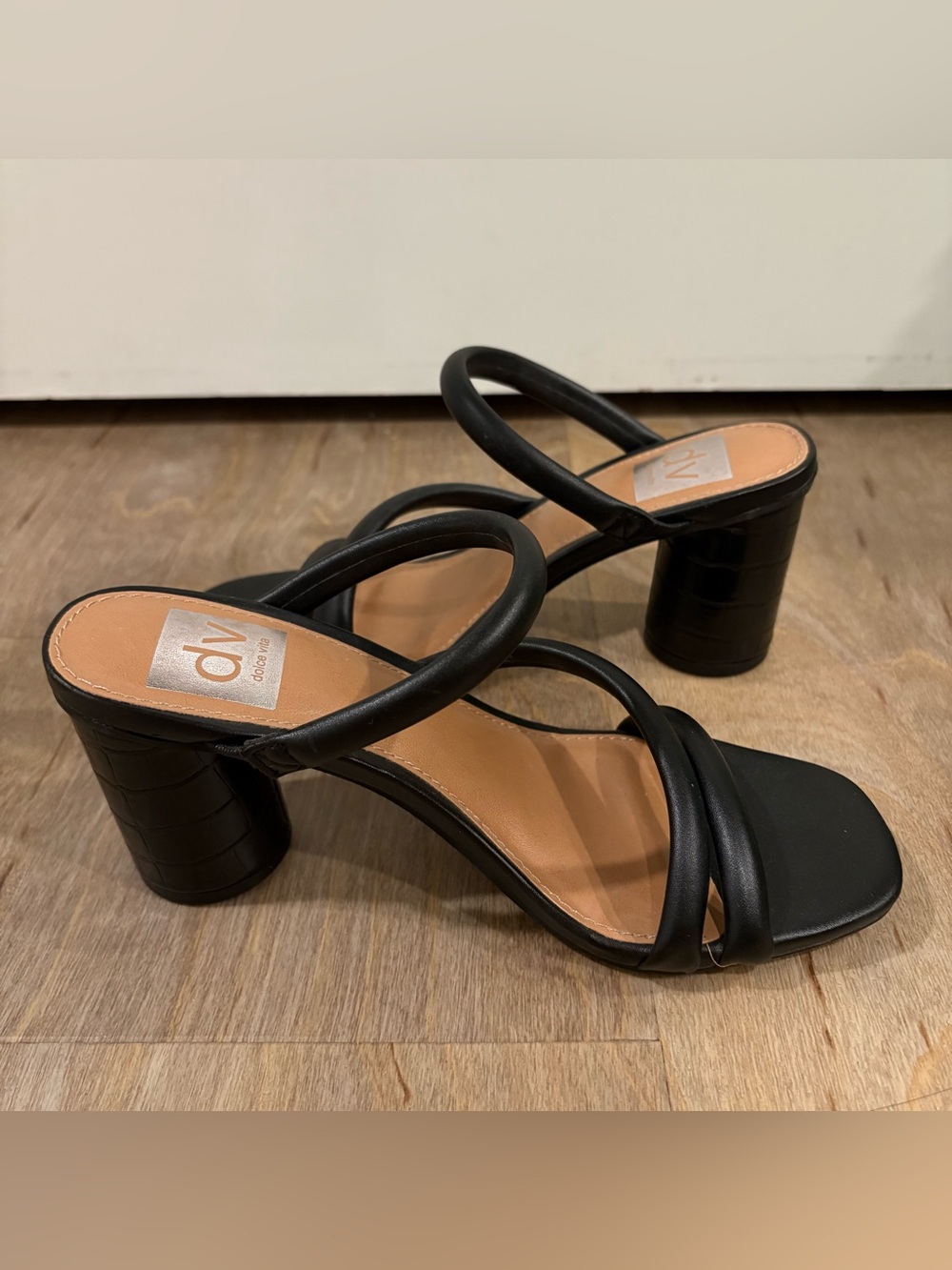 DV by Dolce Vita Myla Black Triple-Strap Block Heel Sandals Size 6